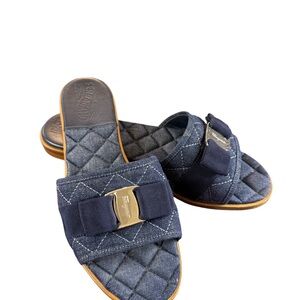 Salvatore Ferragamo Blue Quilted Sandals with Bow